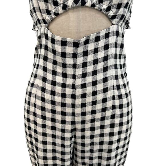 Zara Jumpsuit Cut Out Halter Gingham Check Plaid Linen Blend Black White Size XS - Picture 4 of 14